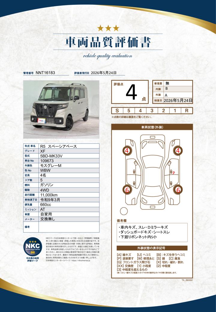 車両品質評価書