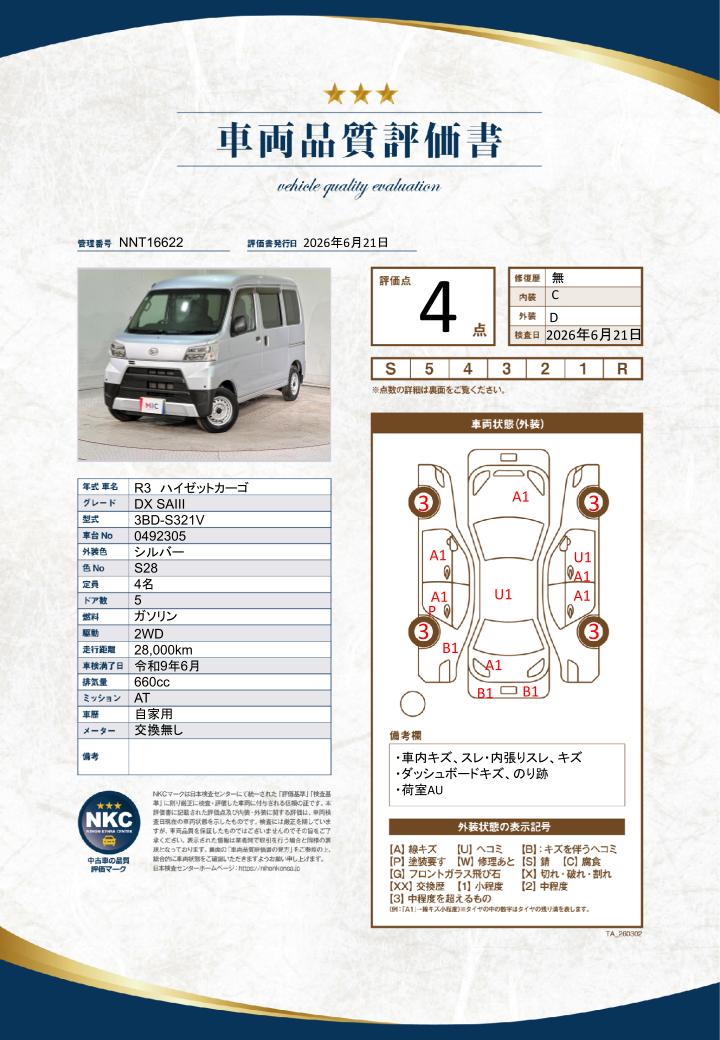 車両品質評価書