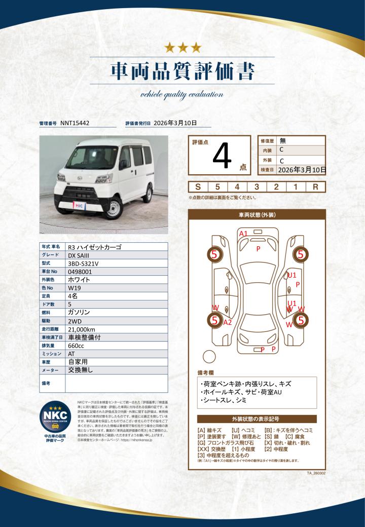 車両品質評価書