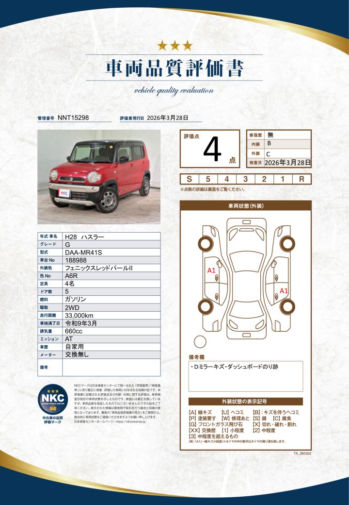 車両品質評価書