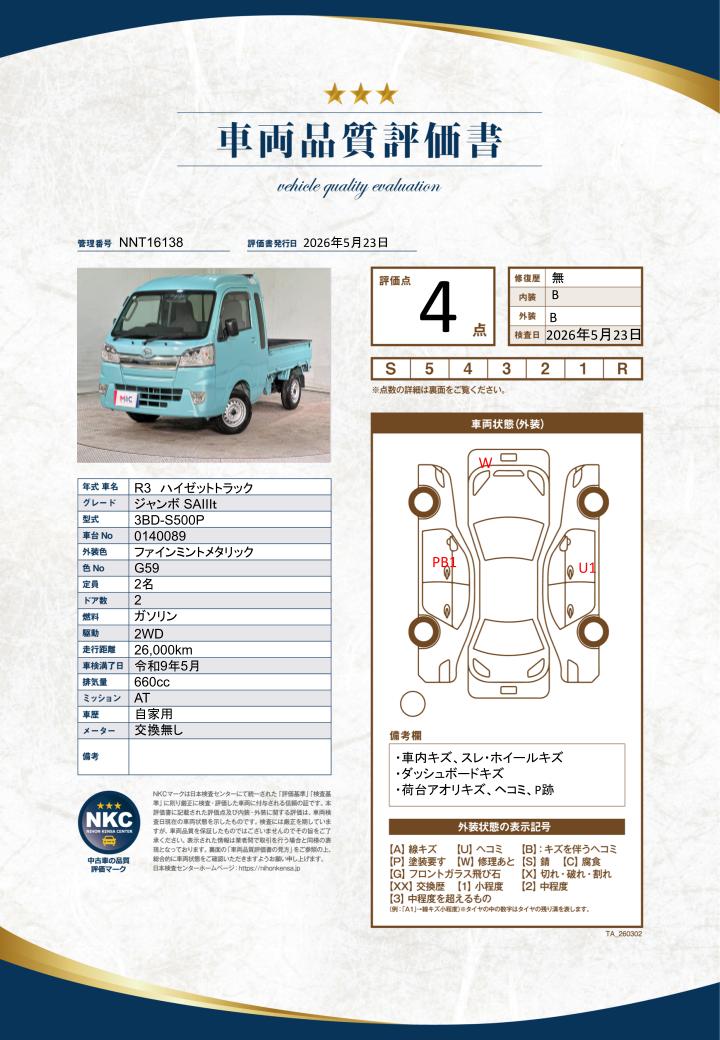車両品質評価書