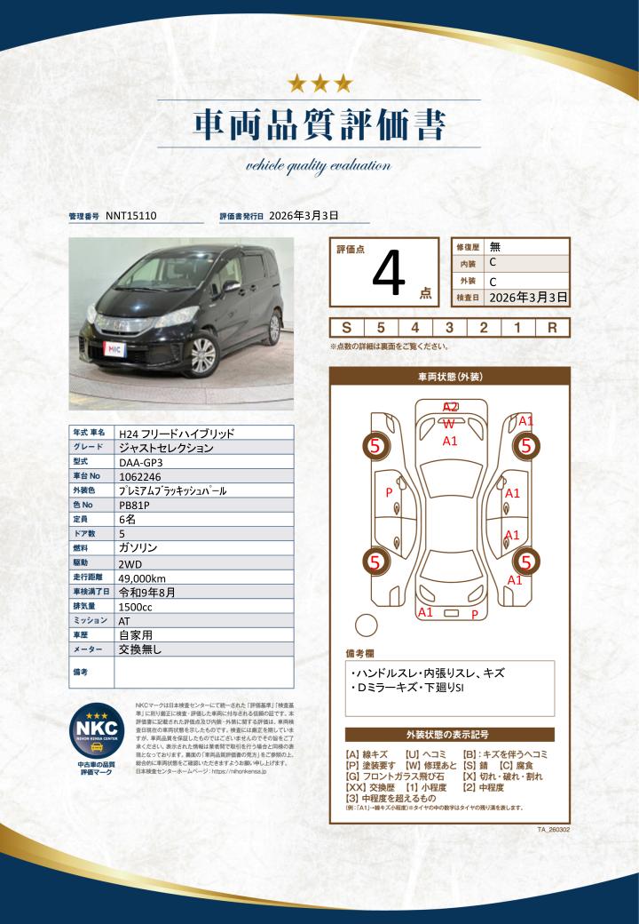 車両品質評価書