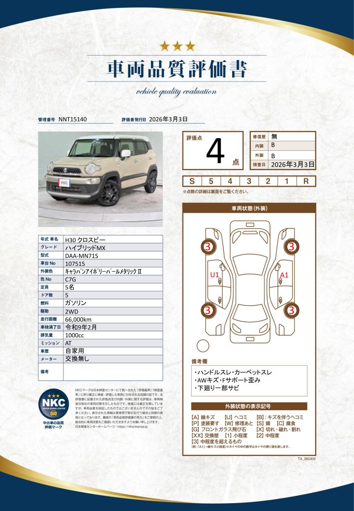 車両品質評価書
