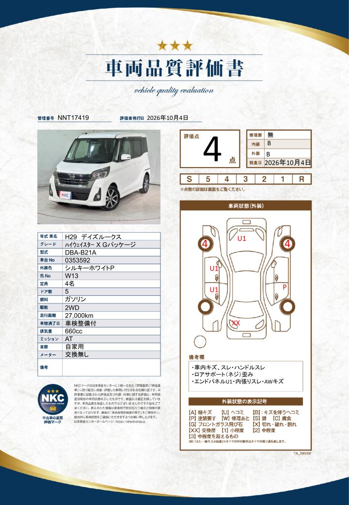 車両品質評価書