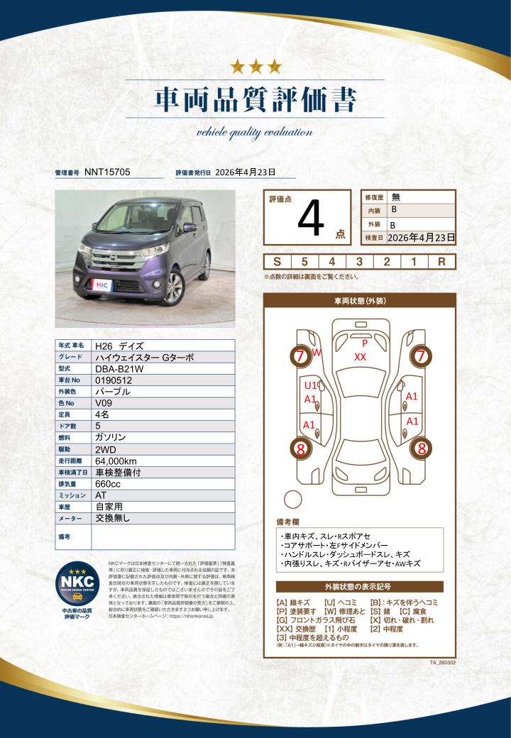 車両品質評価書